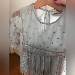 Stella McCartney Kids Cream Stars Tulle Half Sleeve Dress Size 4